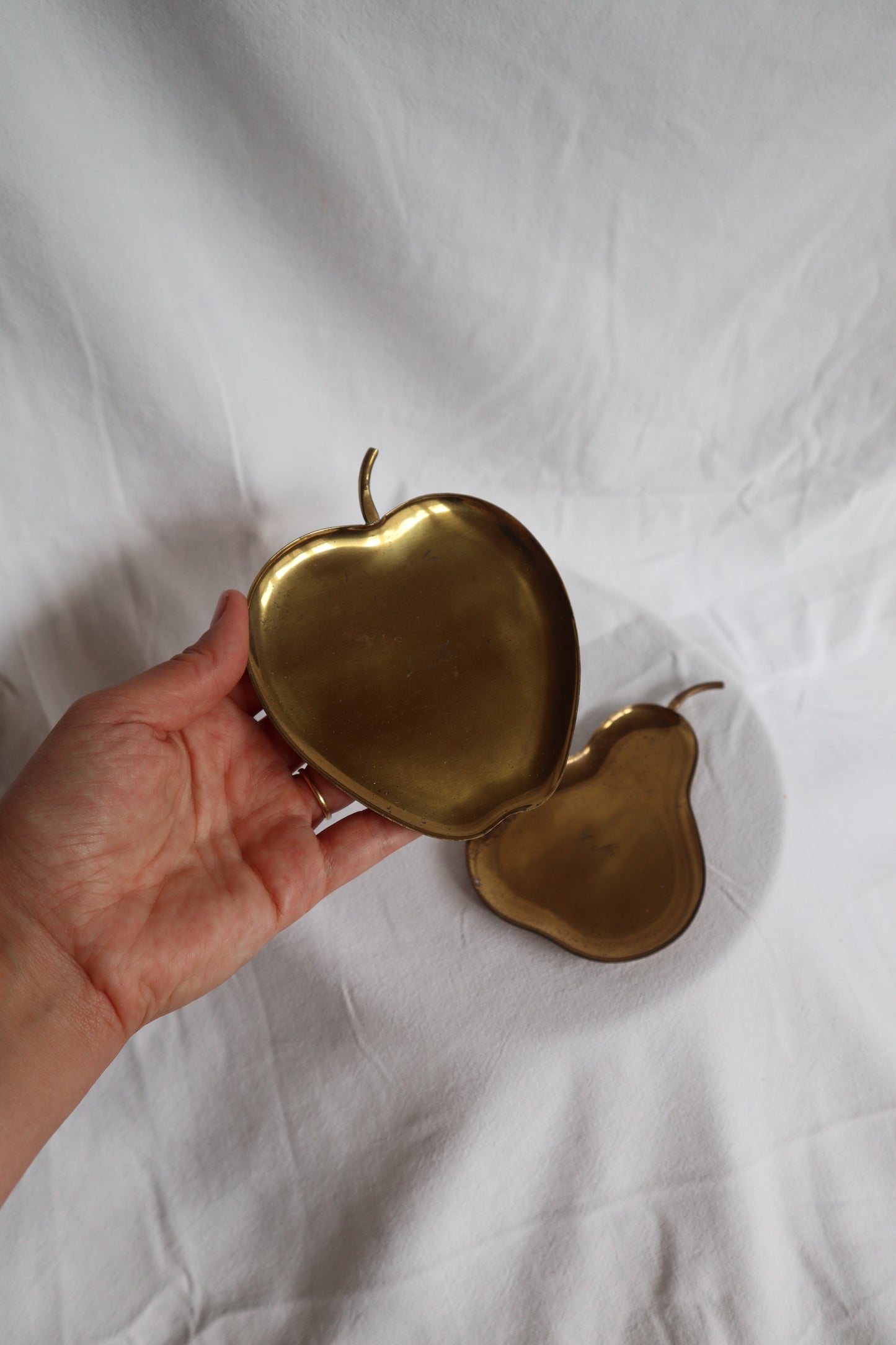 Brass apple and pear vintage trinket dish set