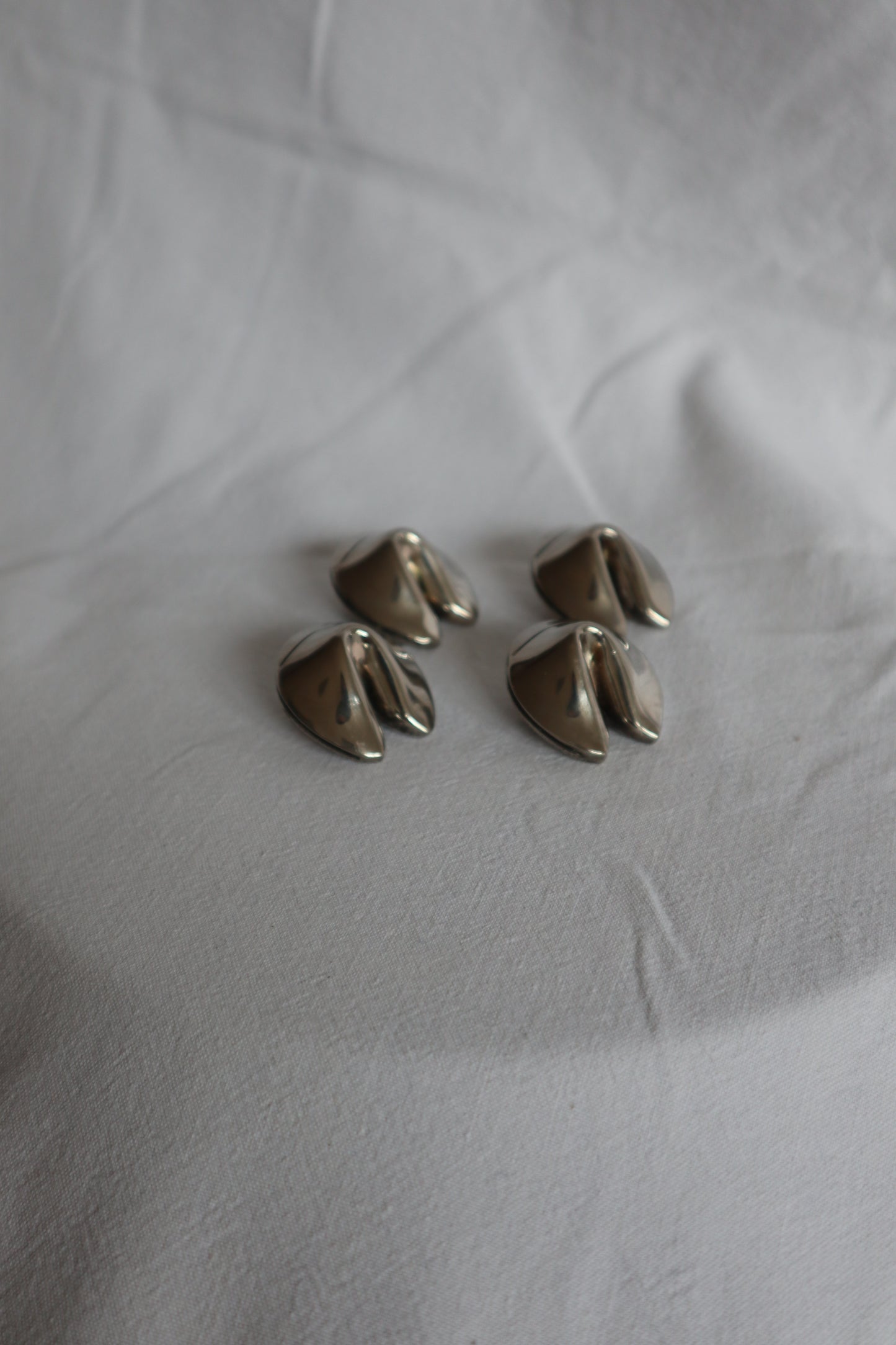 Set of 4 vintage silver fortune cookie placecard holders