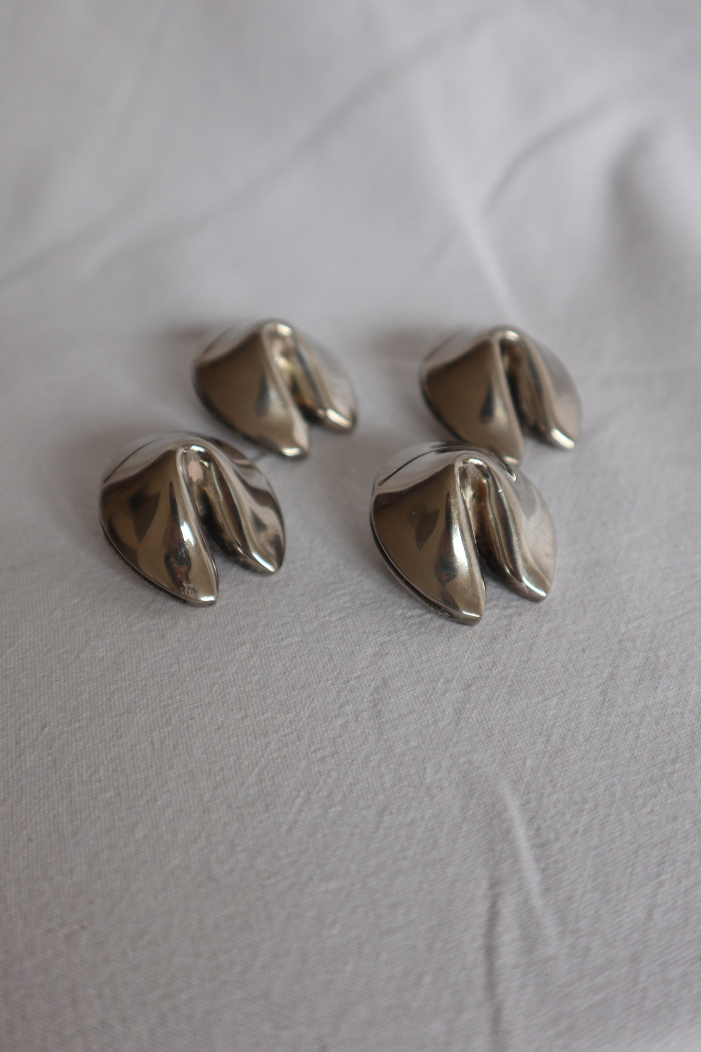 Set of 4 vintage silver fortune cookie placecard holders