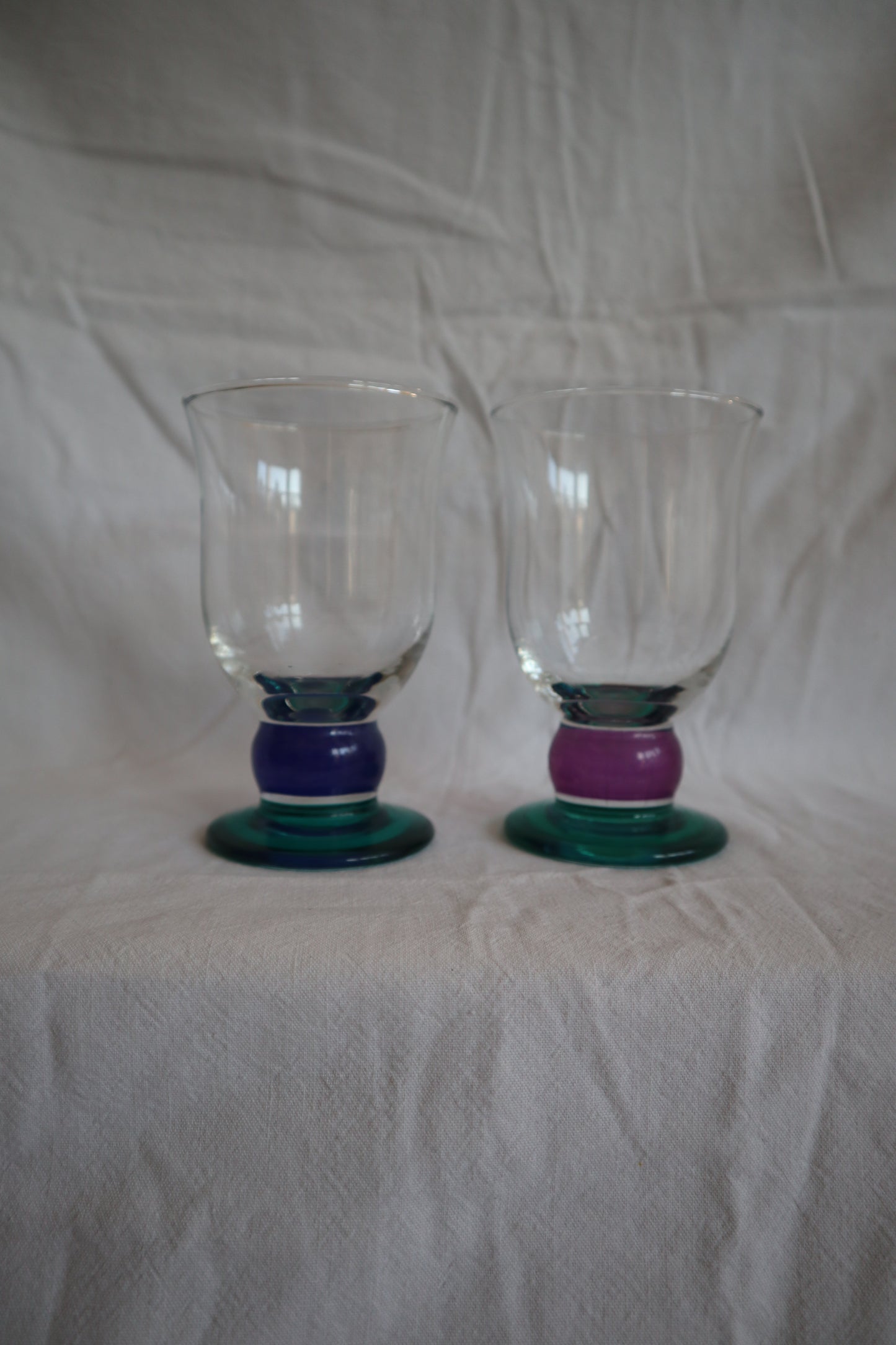 Set of 6 mid century coloured stem glass goblets