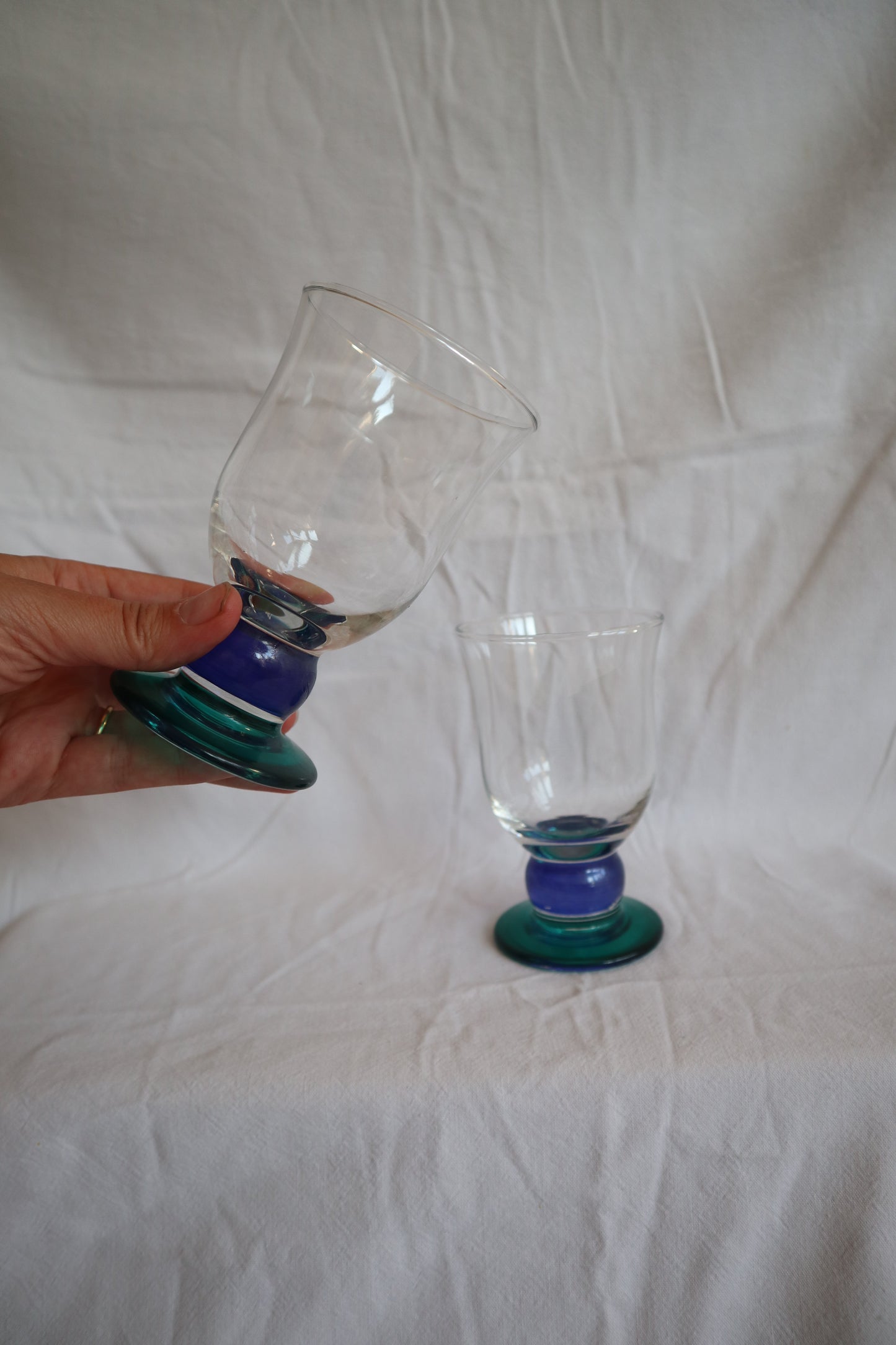 Set of 6 mid century coloured stem glass goblets