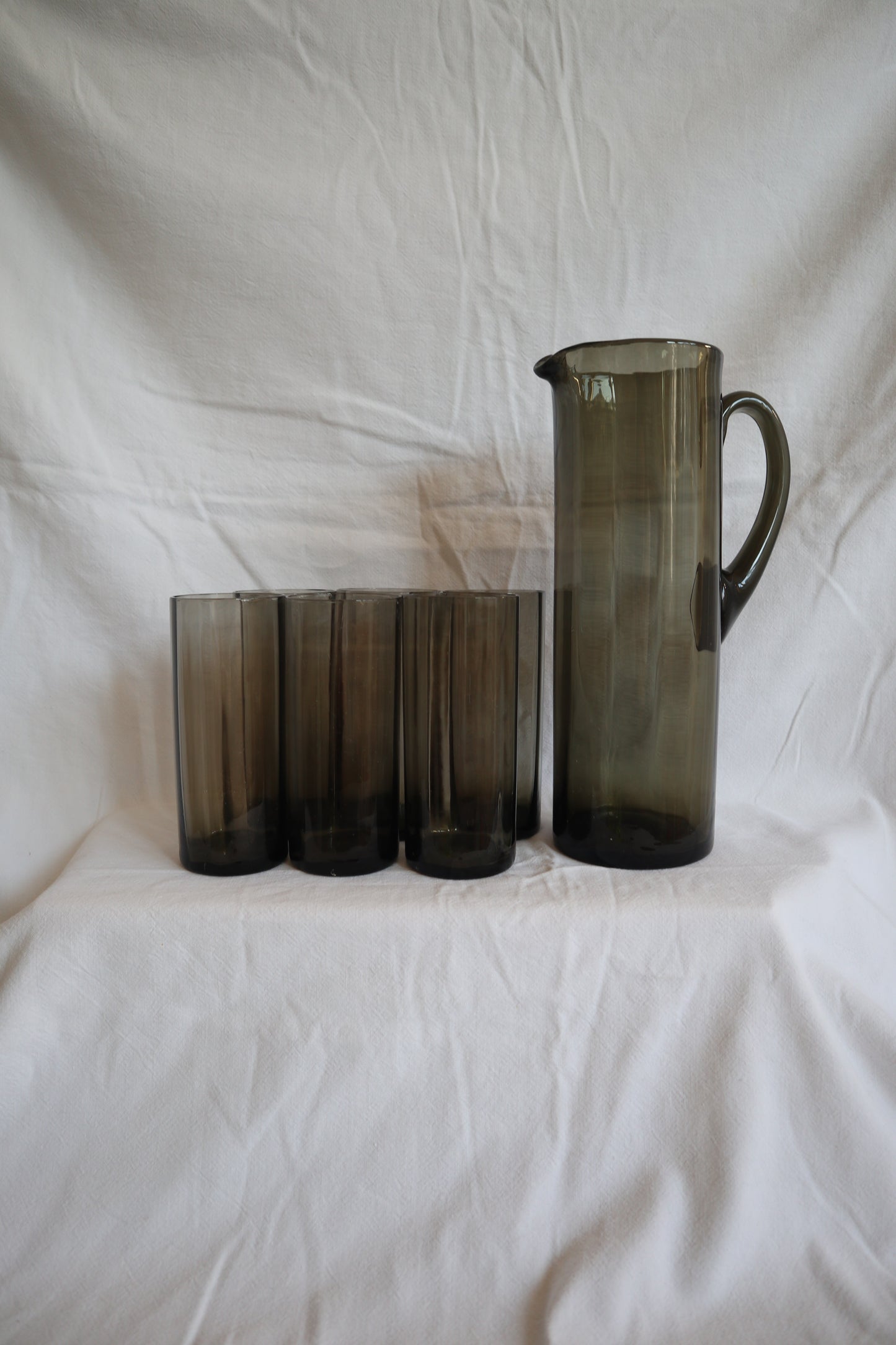 Smoked glass mid century jug and set of 5 hiball glasses