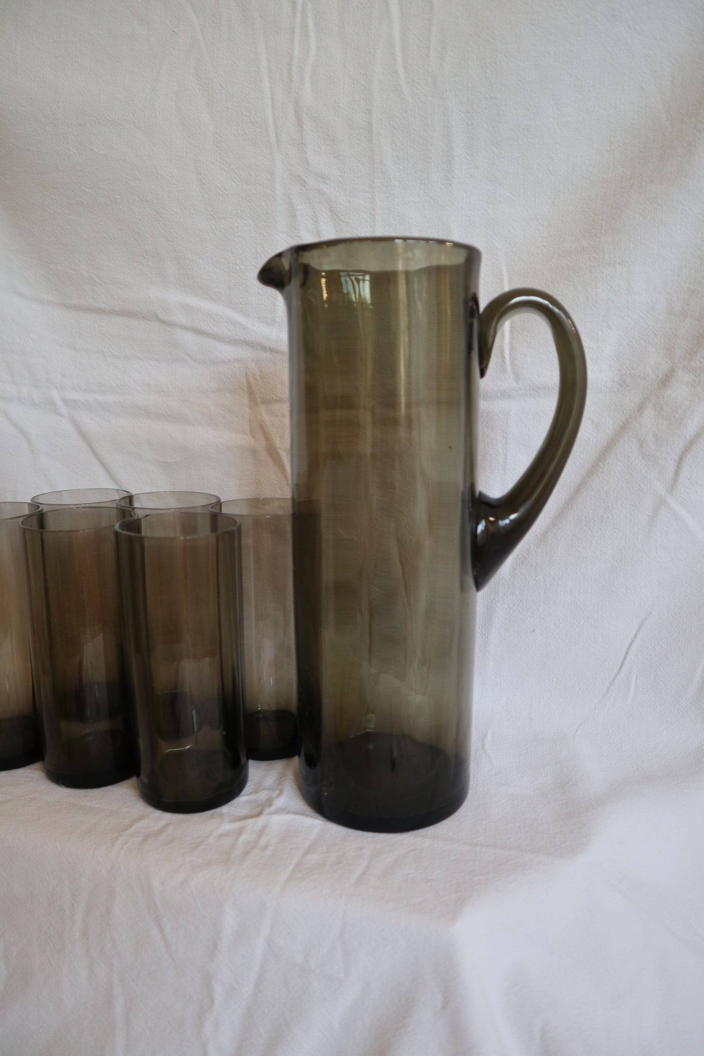 Smoked glass mid century jug and set of 5 hiball glasses