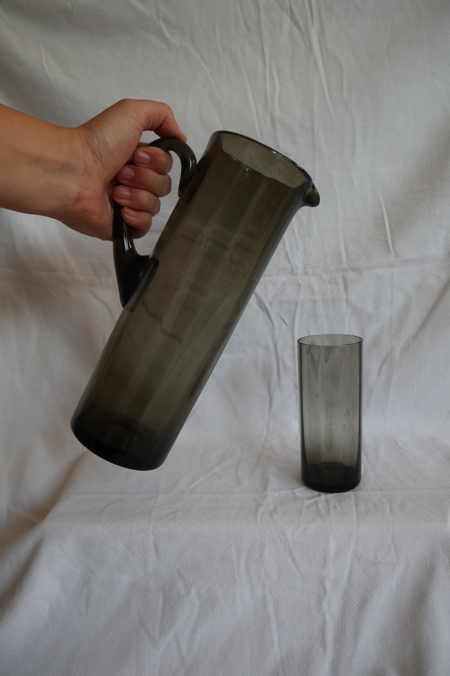 Smoked glass mid century jug and set of 5 hiball glasses