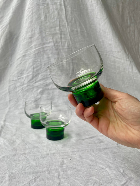 Vintage French green-bottomed glasses