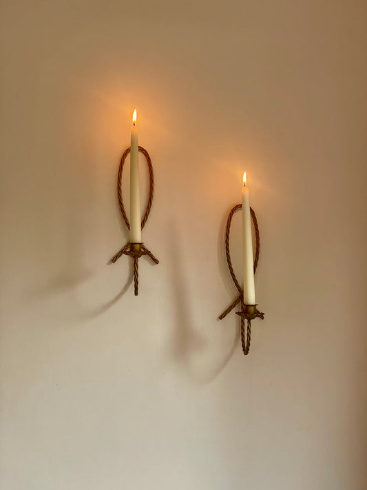 Pair of braided candle sconces